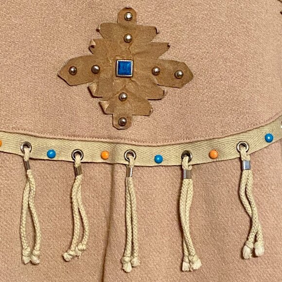 Vintage Adolfo Sport Southwest Fringe Tan Sweatshirt Beaded Women's Approx L - Picture 3 of 6